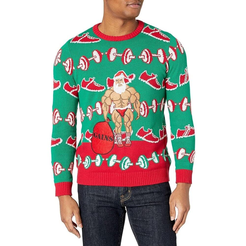 Blizzard‎ Bay Muscle Santa "Gains" Ugly Christmas Sweater Weightlifting Gym Sz S